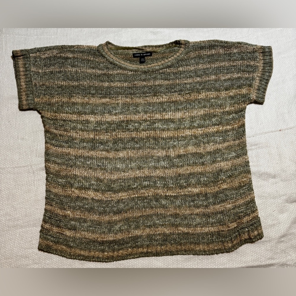 Cable and Gauge Women's Short Sleeve Sweater Green Striped Large
